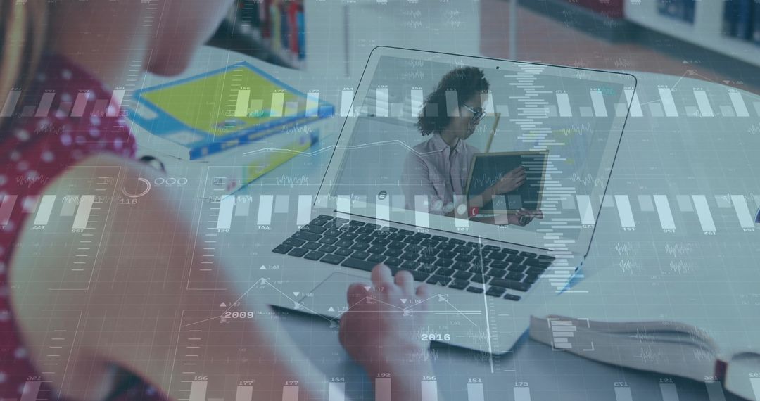 Teen Girl E-Learning at Home with Virtual Classroom and Data Visualization