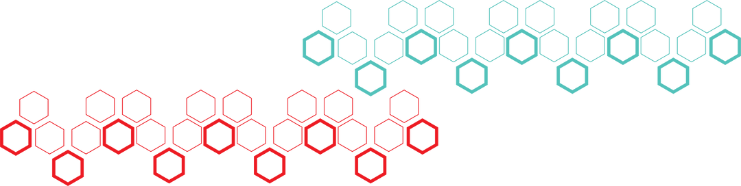 Abstract hexagonal blue and red transparent pattern