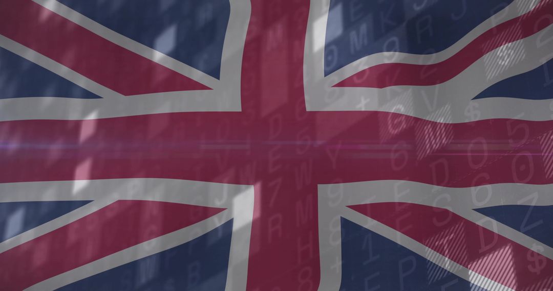 Futuristic Union Jack with Data Codes and Light Effects