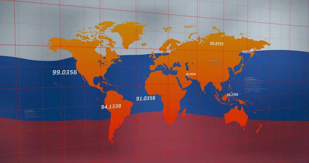 Data Processing World Map Overlay Russian Flag