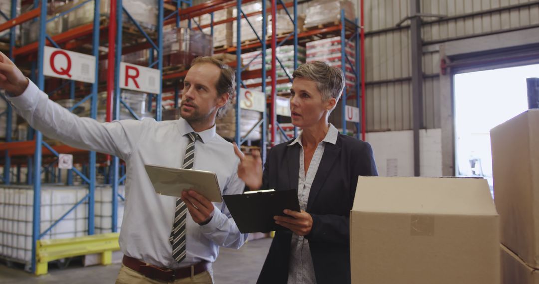 Warehouse Managers Analyzing Logistics in Distribution Center