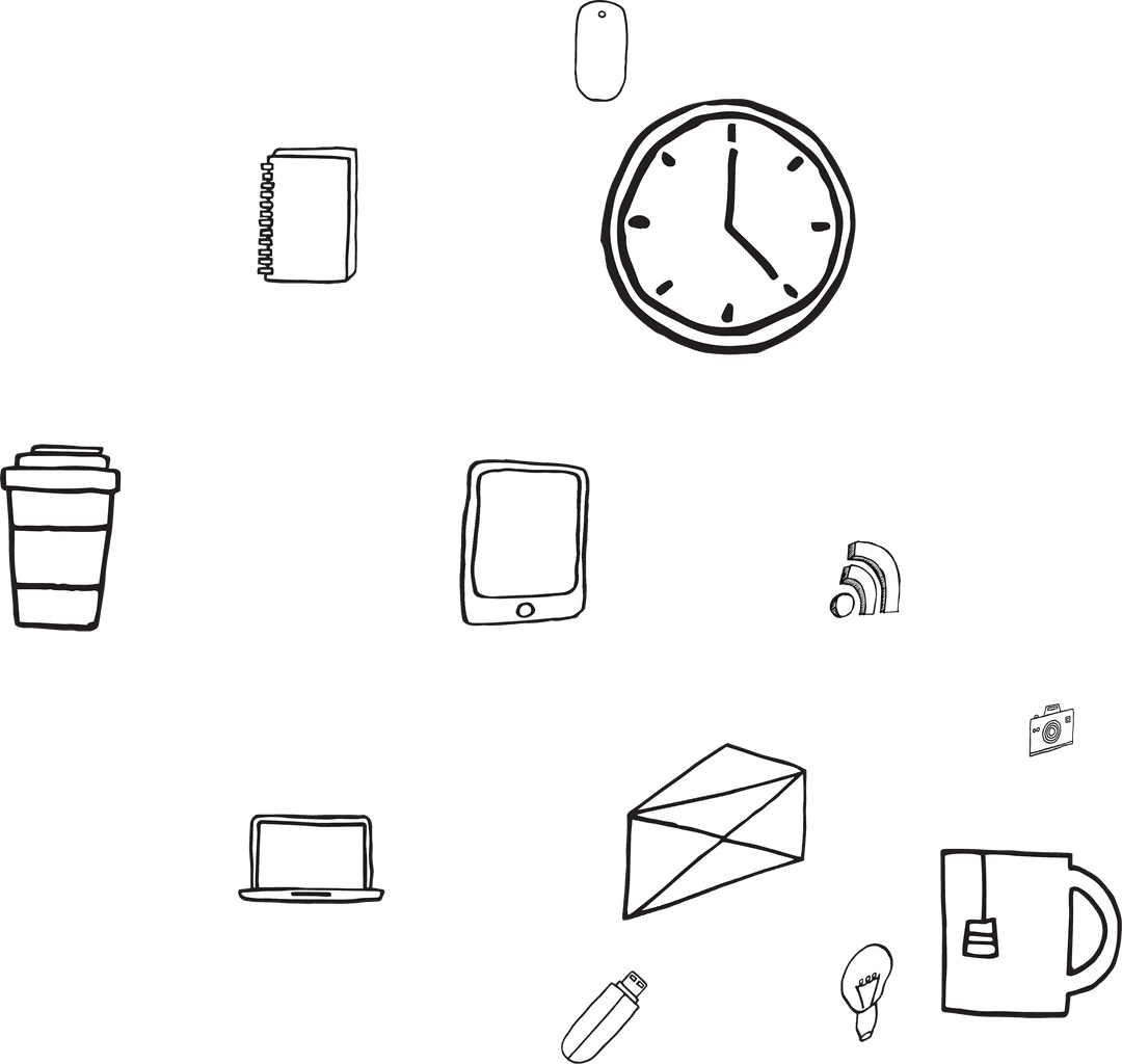 Transparent Business Icons Set with Modern Devices and Office Items