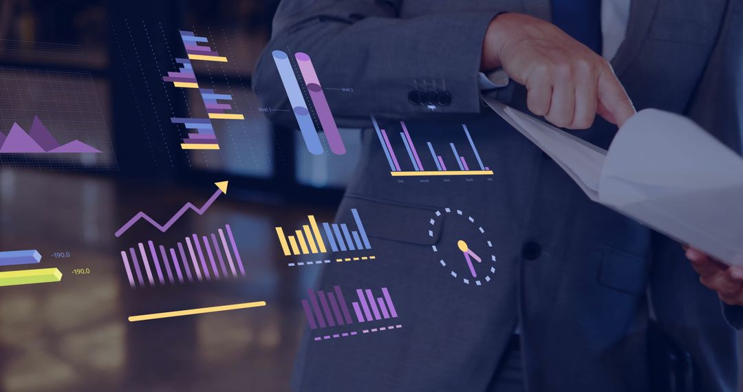 Businessman Analyzing Digital Data Visualizations in Office