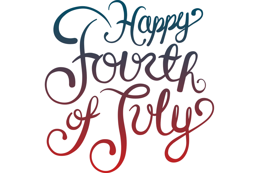 Happy Fourth of July Text with Bold Calligraphy Sample on Transparent Background