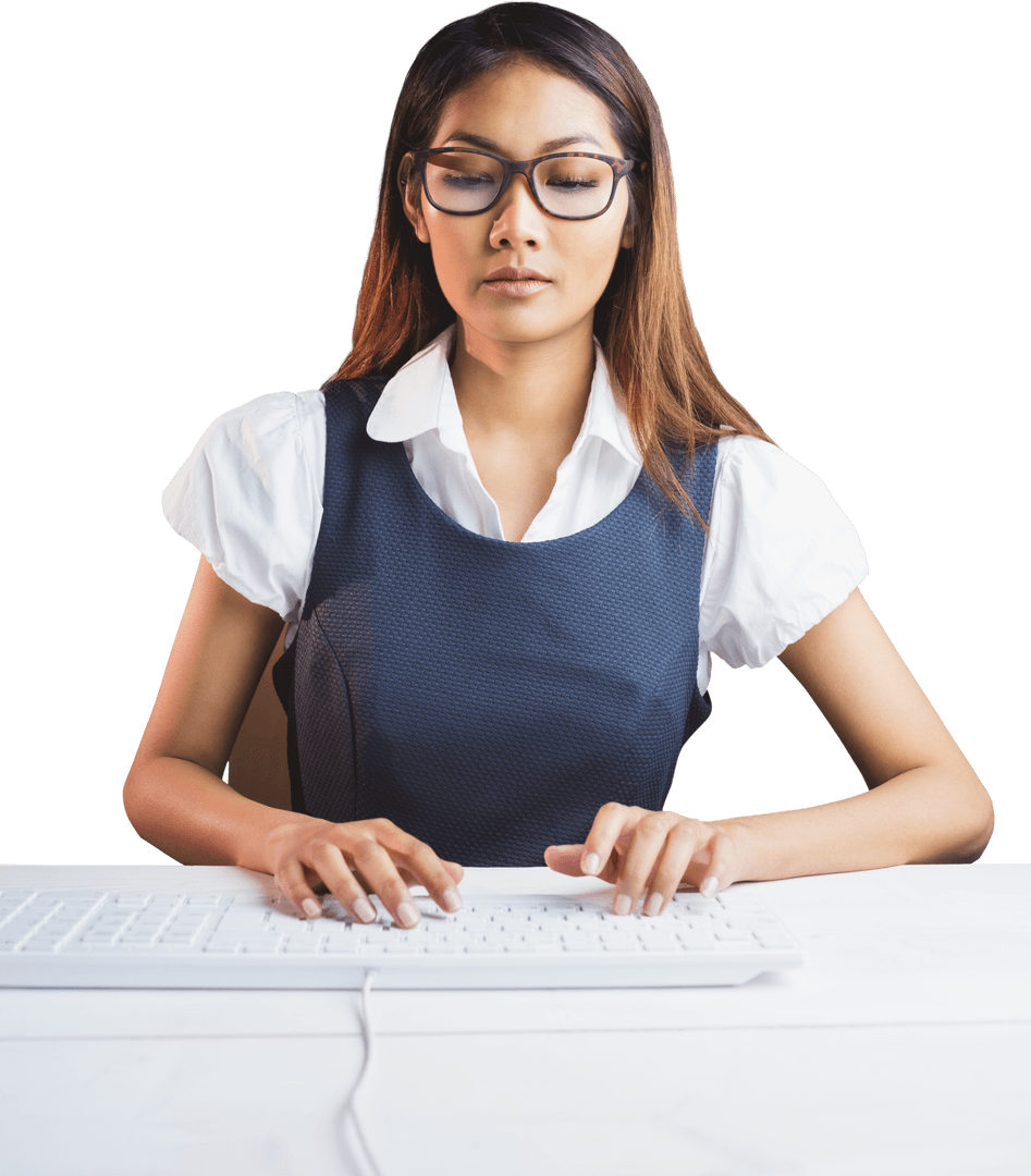 Transparent Background Woman Using Keyboard