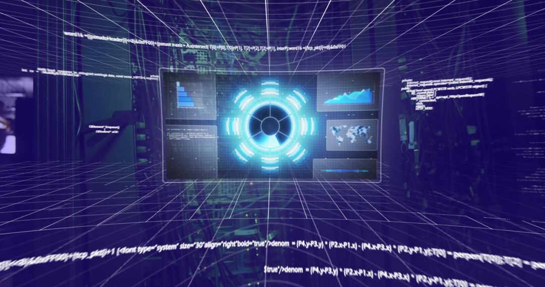 digital interface with data processing over tech room - Free Images, Stock Photos and Pictures on Pikwizard.com