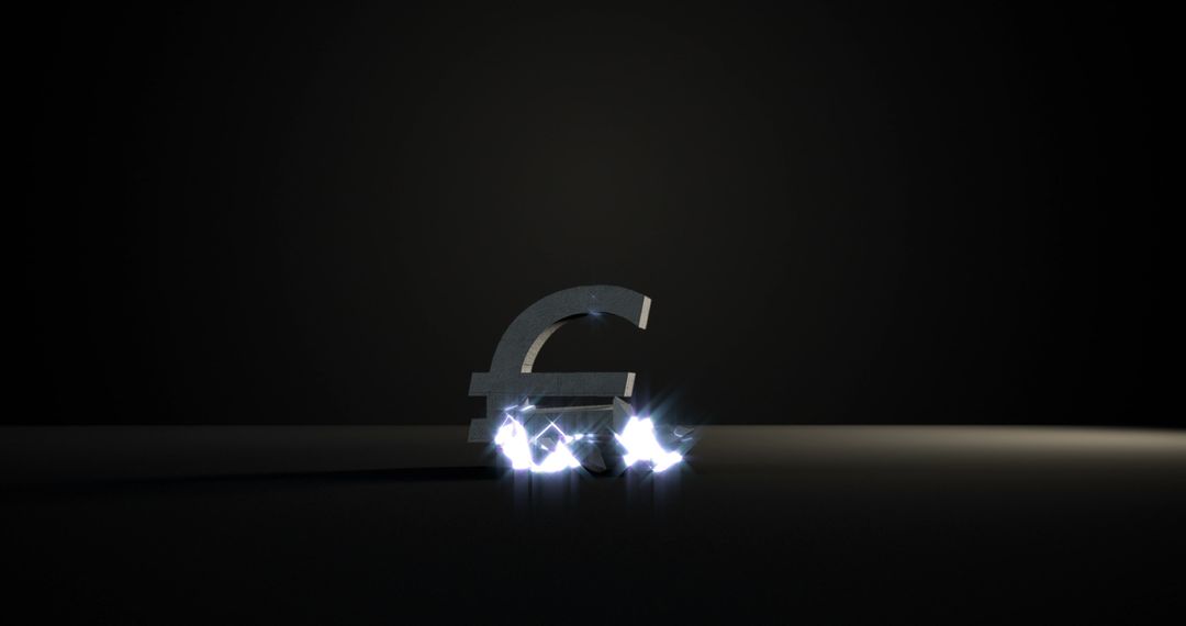 Shimmering Euro Symbol in Spotlight on Dark Background