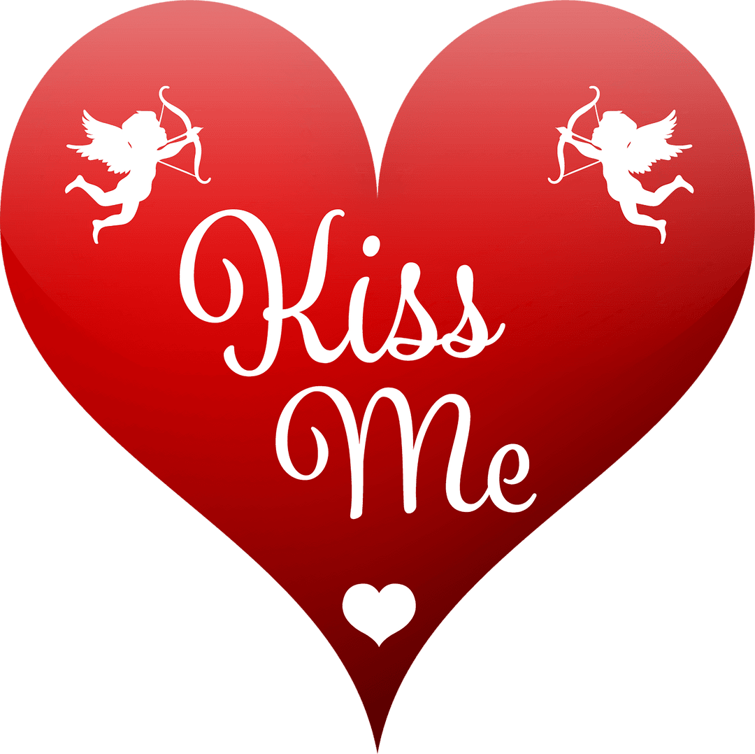 Kiss Me Text with Cupids on Red Heart Transparent Illustration