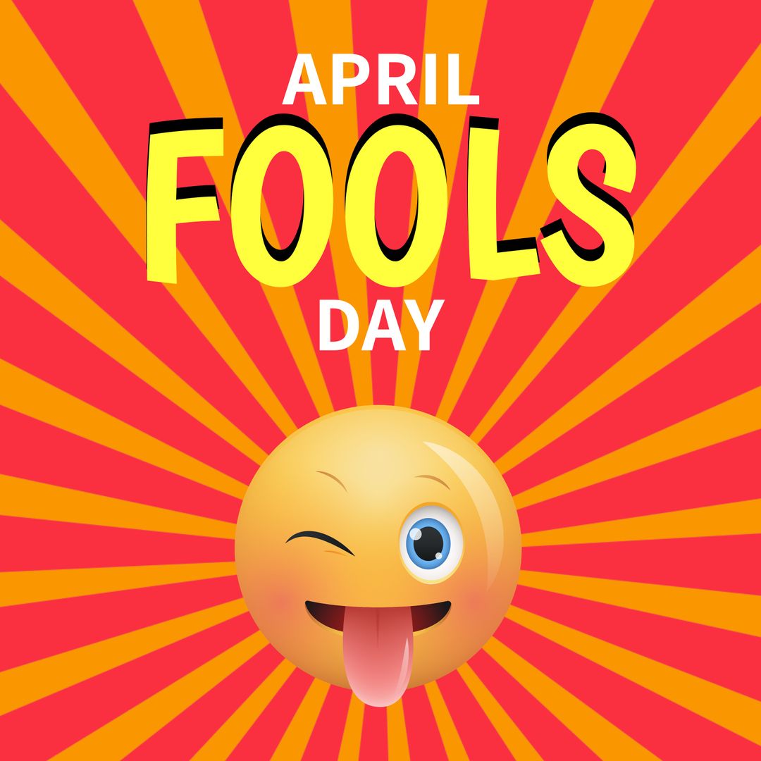Vibrant April Fools Day Design with Playful Winking Emoji