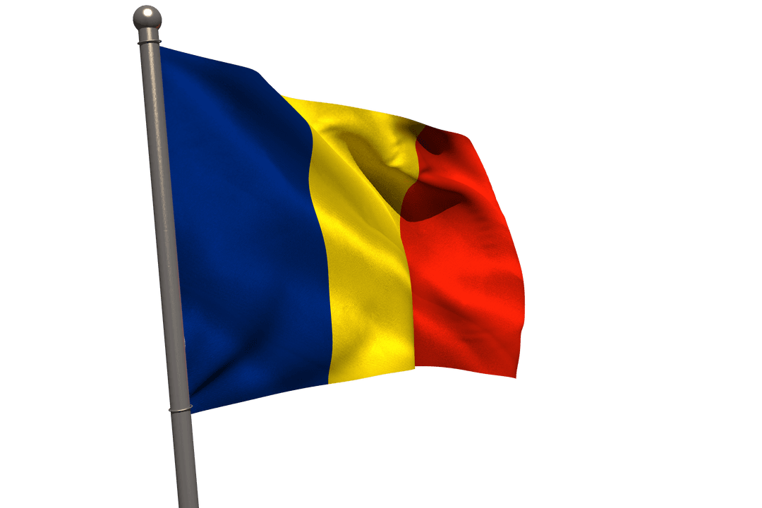 Romania Flag Waving Against Transparent Background