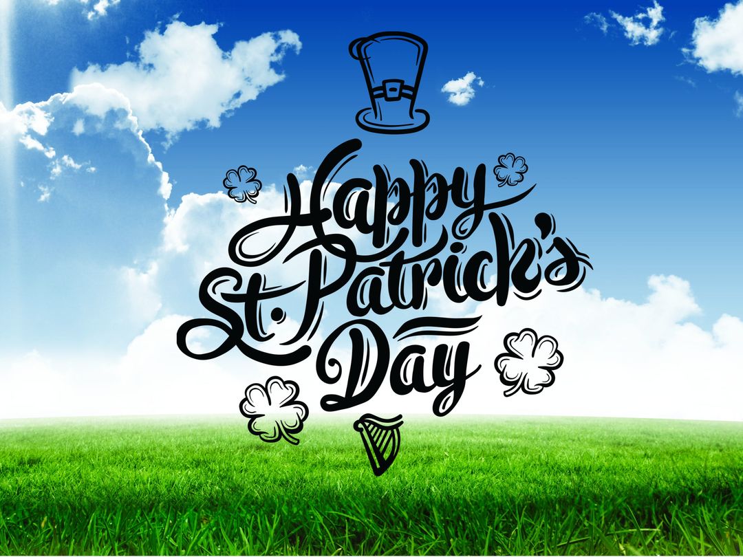 St. Patrick's Day Greetings on Green Meadow Background