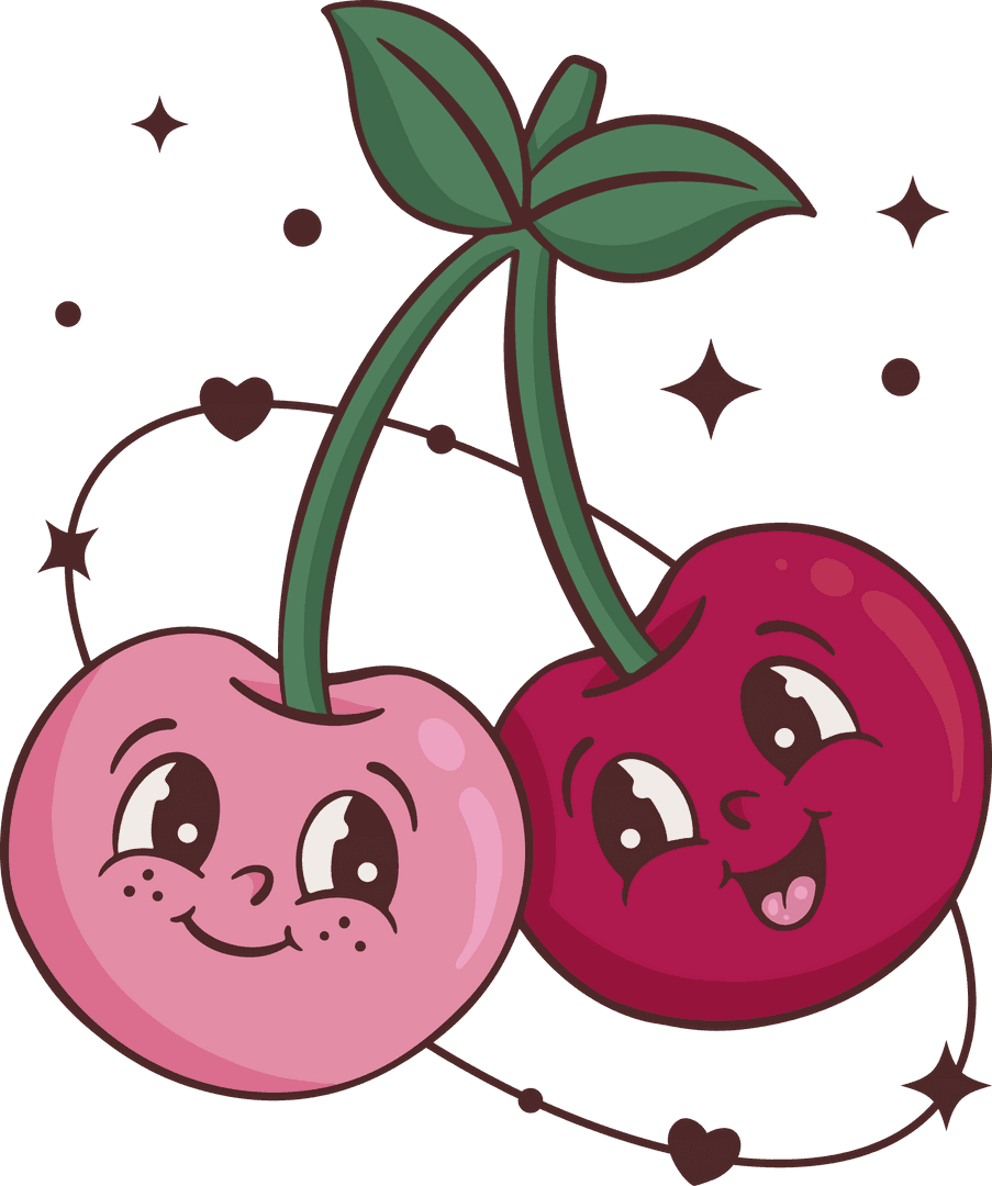 Cheerful Cartoon Cherries with Kawaii Smiles Transparent Background