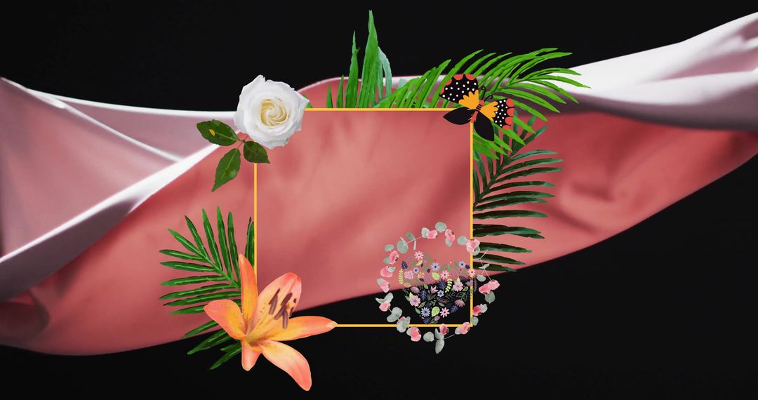 Floral Frame Adorning Floating Cloth with Modern Elegance