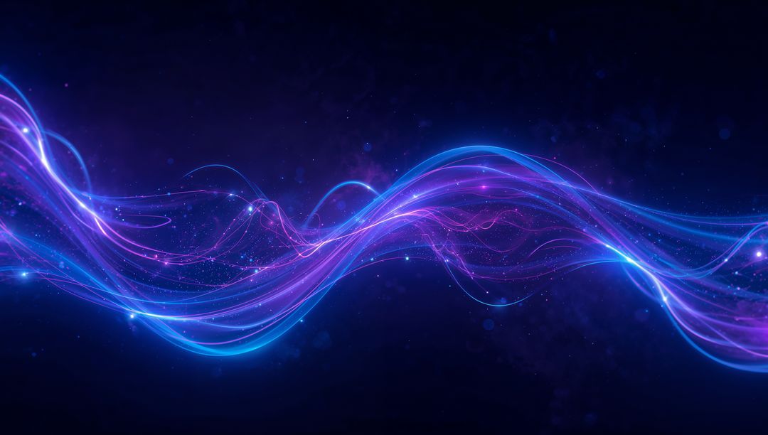 Flowing Neon Light Ribbons Weaving Through Cosmic Space with Glowing Particle Trails