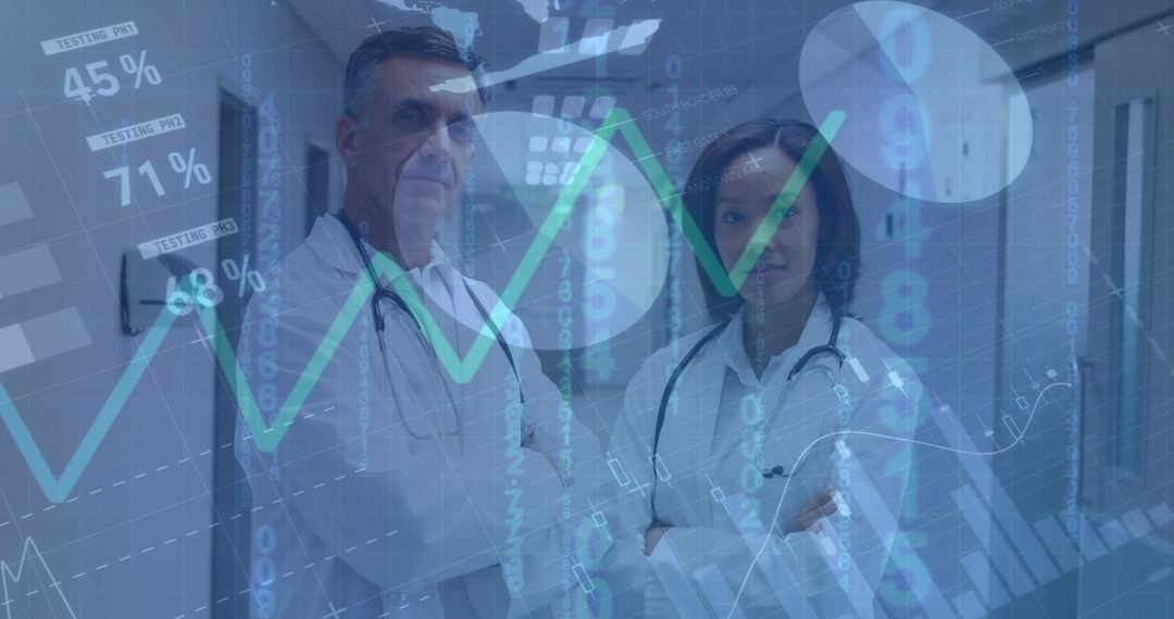 Diverse Medical Team with Data Analytics Overlay