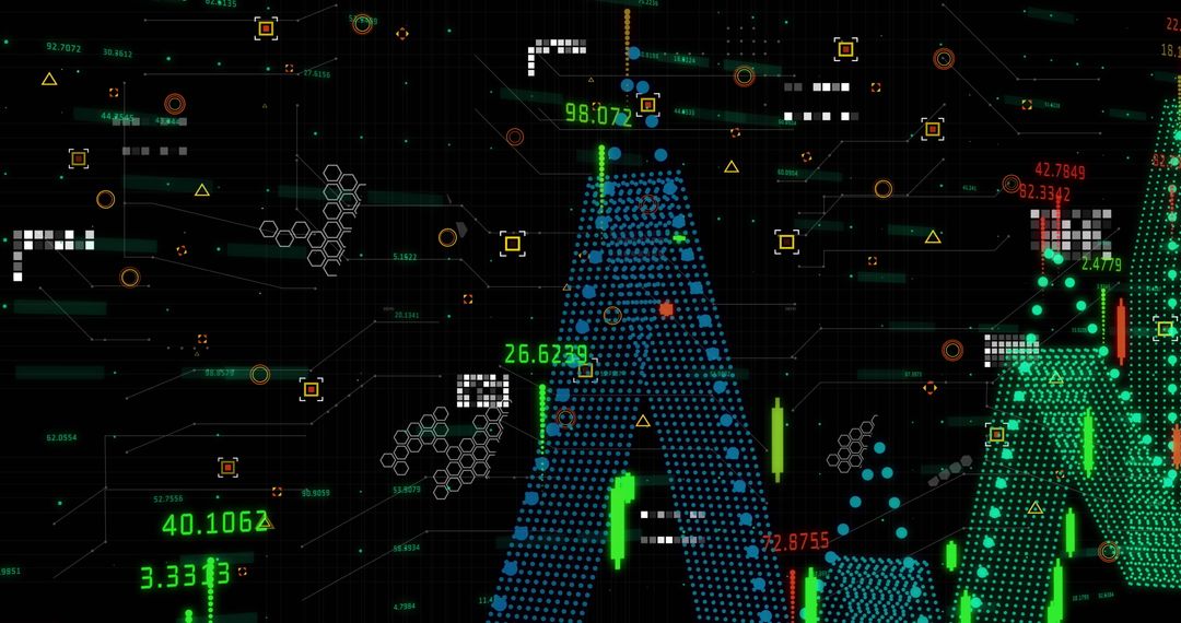 Digital Financial Data Processing Against Black Background