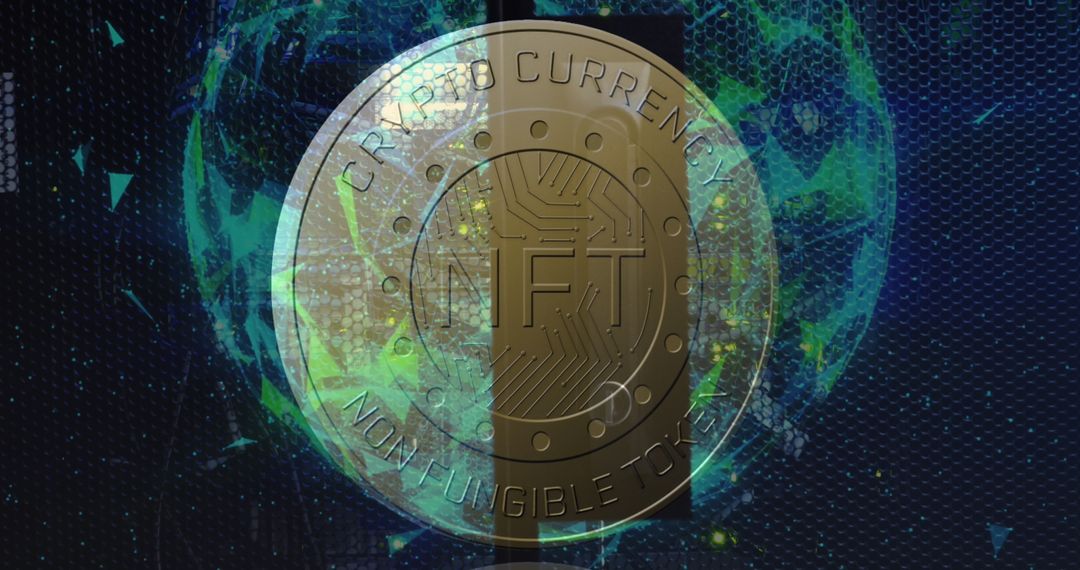 Digital NFT Coin Overlaid on Glowing Global Network