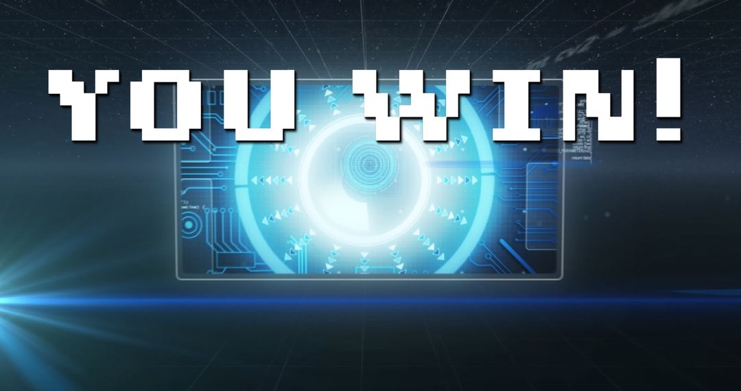 You Win Text on Futuristic Data Processing Background