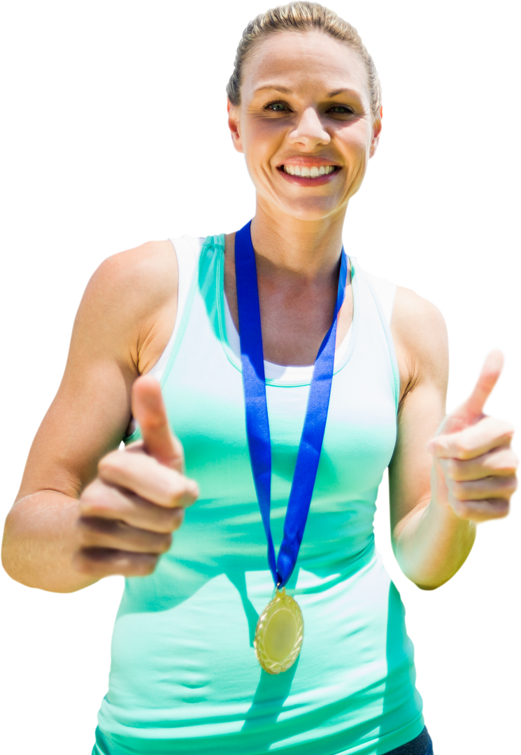 Transparent Background Smiling Sportswoman With Medal and Thumbs Up - Download Free Stock Images Pikwizard.com