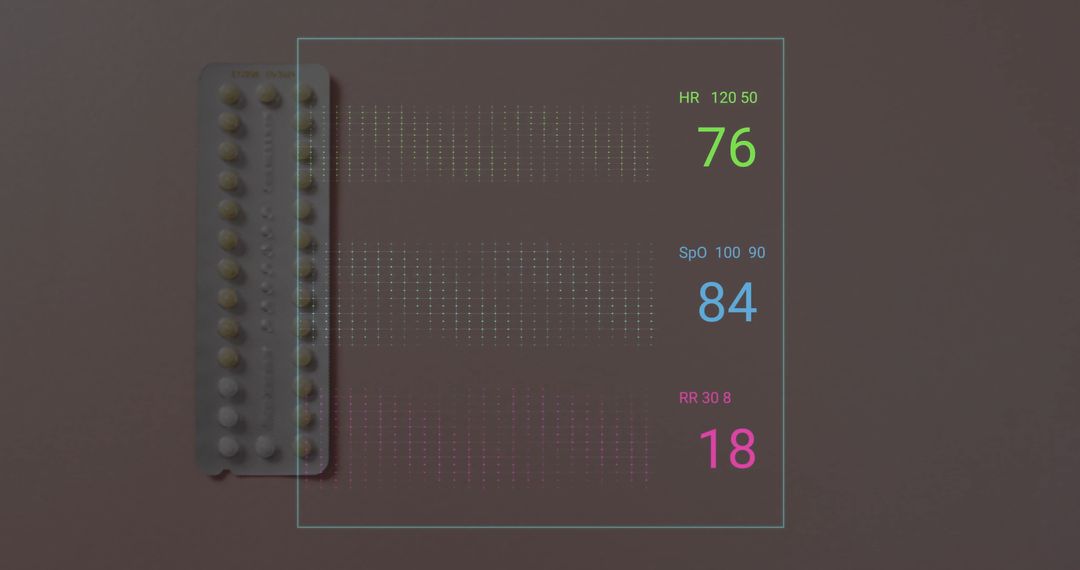 Digital Cardiograph Display with Pills on Pink Background