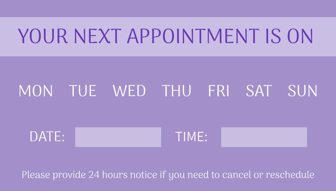 Purple Appointment Reminder Template with Blank Date and Time Fields - Download Free Stock Templates Pikwizard.com