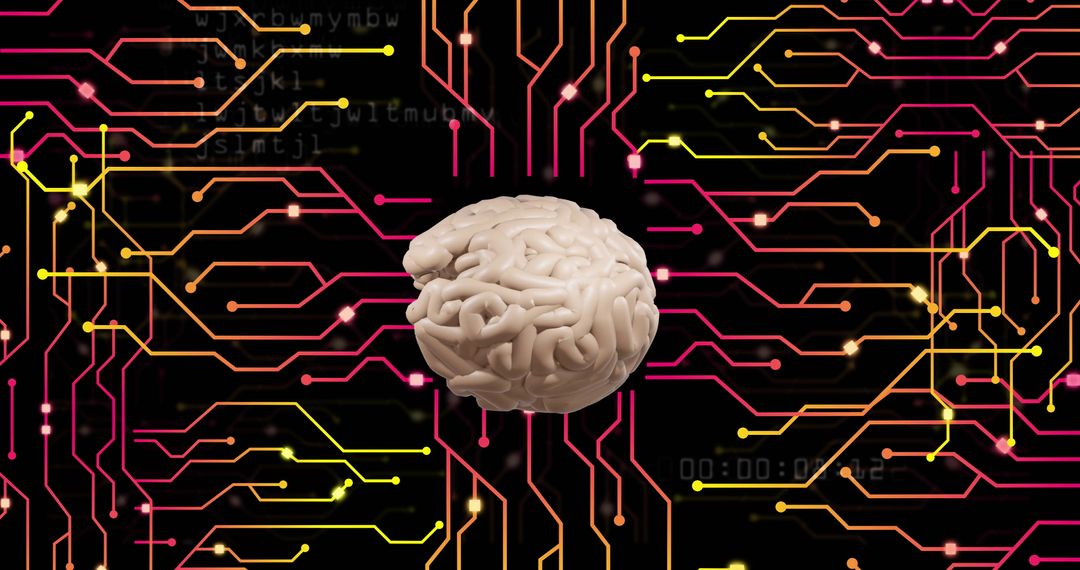 Artificial Intelligence Brain Surrounded by Glowing Circuitry