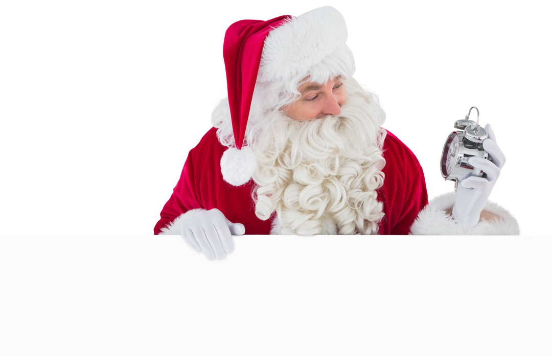 Happy Santa Holding Alarm Clock and Transparent Sign - Download Free Stock Images Pikwizard.com