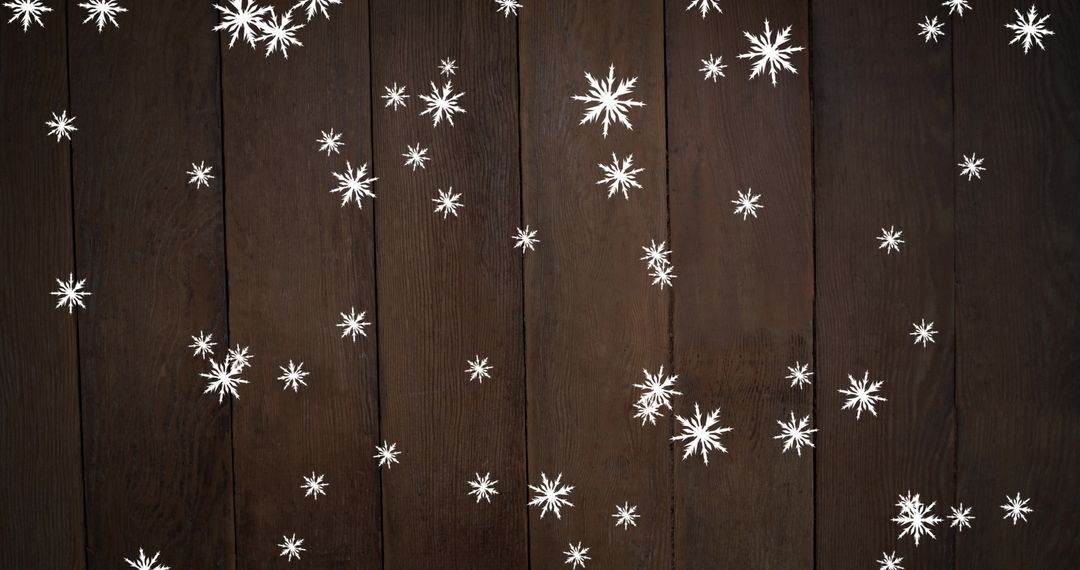 Falling Snowflakes on Rustic Wooden Background for Festive Designs