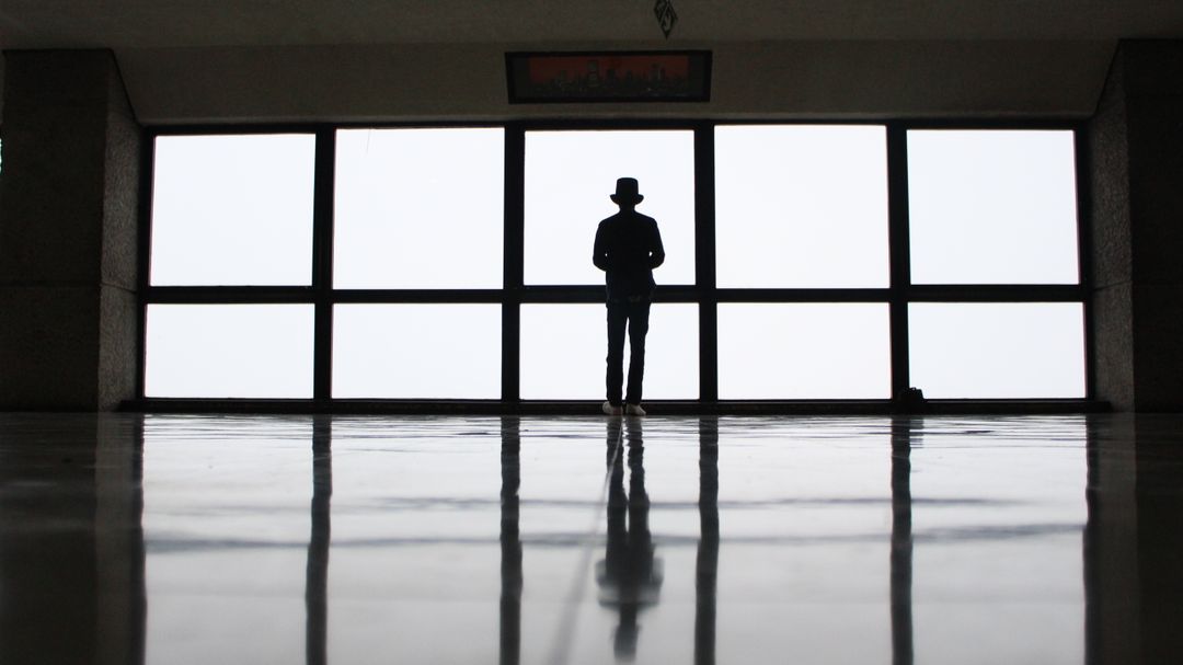 Silhouette of Person Standing Alone in Modern Building - Free Images, Stock Photos and Pictures on Pikwizard.com