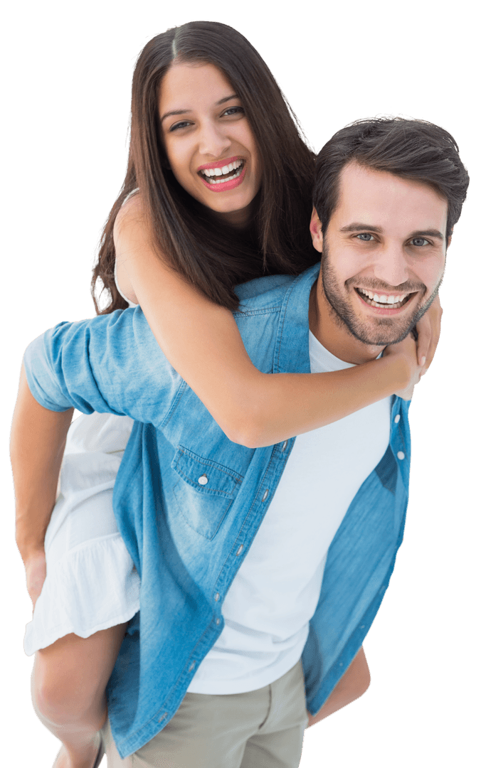 Transparent Joyful Couple Having Fun with Piggyback Ride