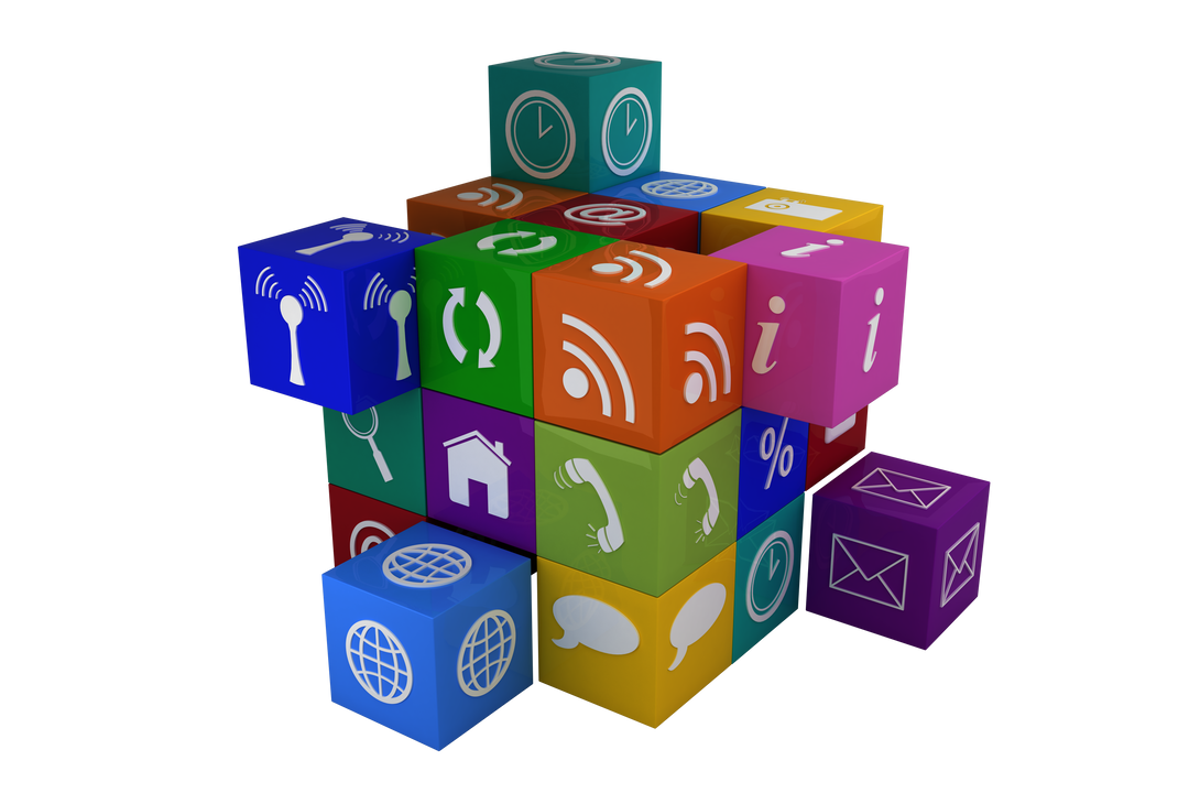 Transparent Vector Cubes with Digital Communication Icons for Networking Concepts - Download Free Stock Images Pikwizard.com