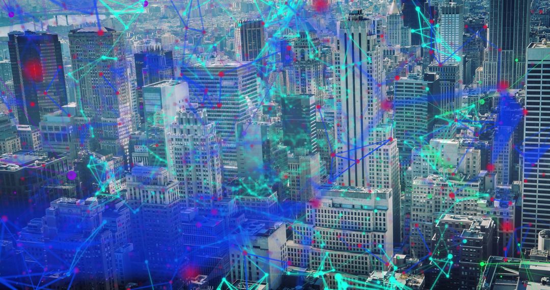 Futuristic Cityscape Uniting Digital Networks and Connectivity