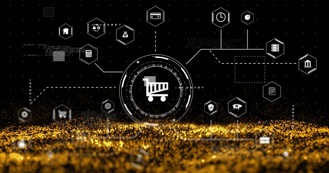 Digital Ecommerce Network Icons and Data Processing Concept