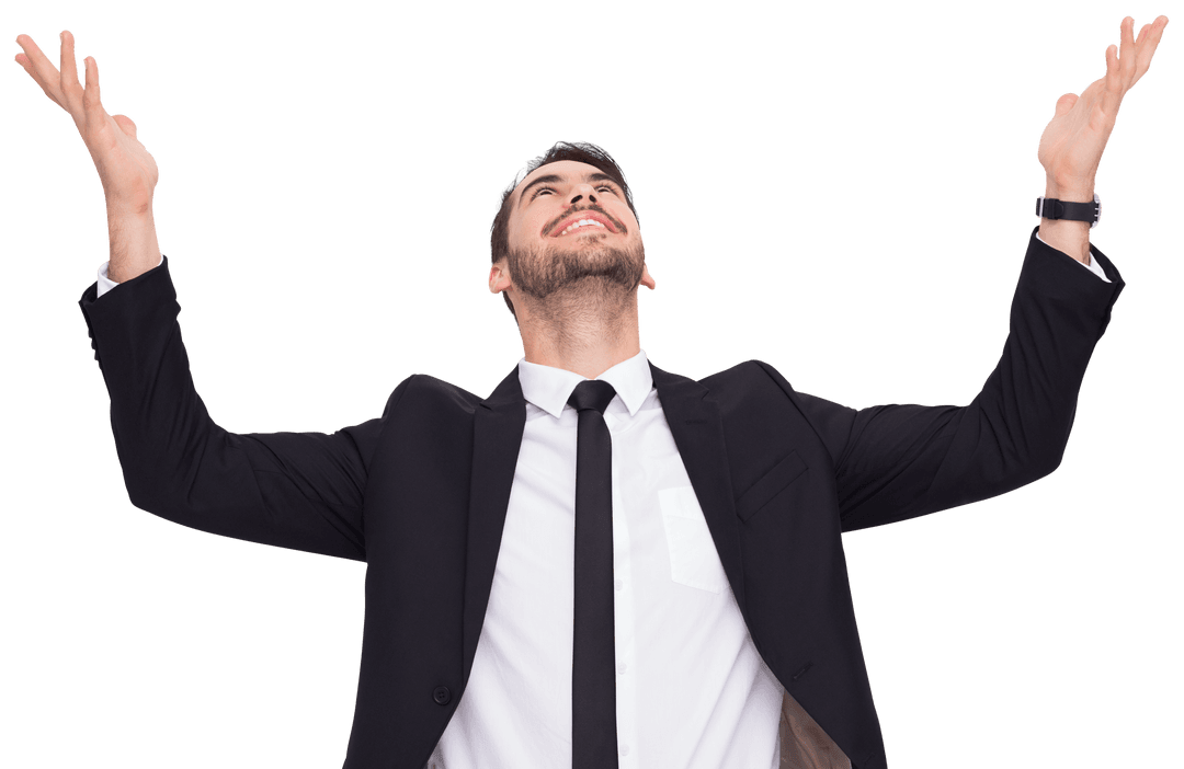 Enthusiastic Businessman Cheering on Transparent Background