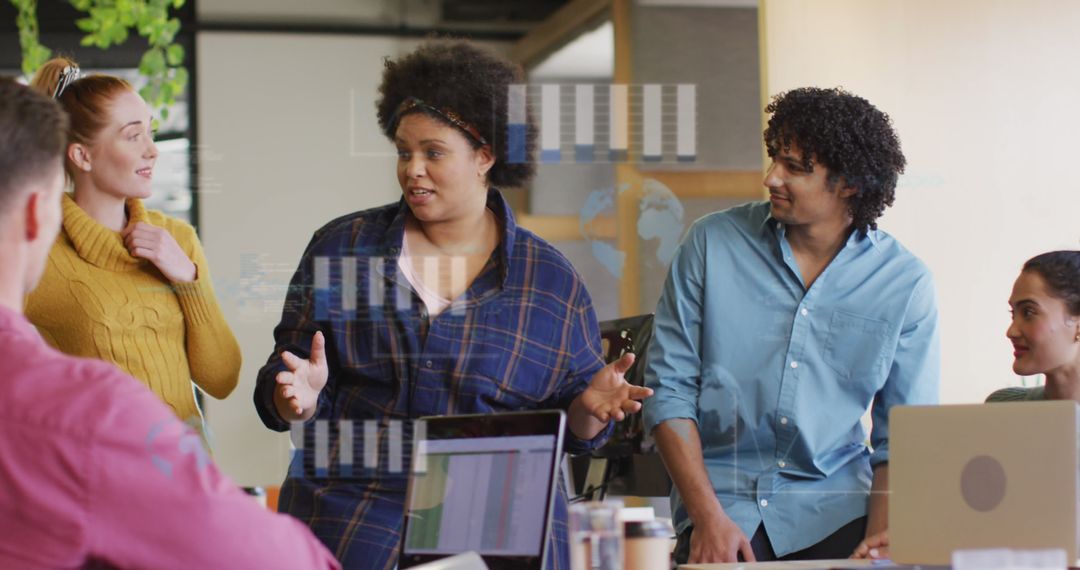 Diverse Team Engaged in Financial Data Analysis Discussion