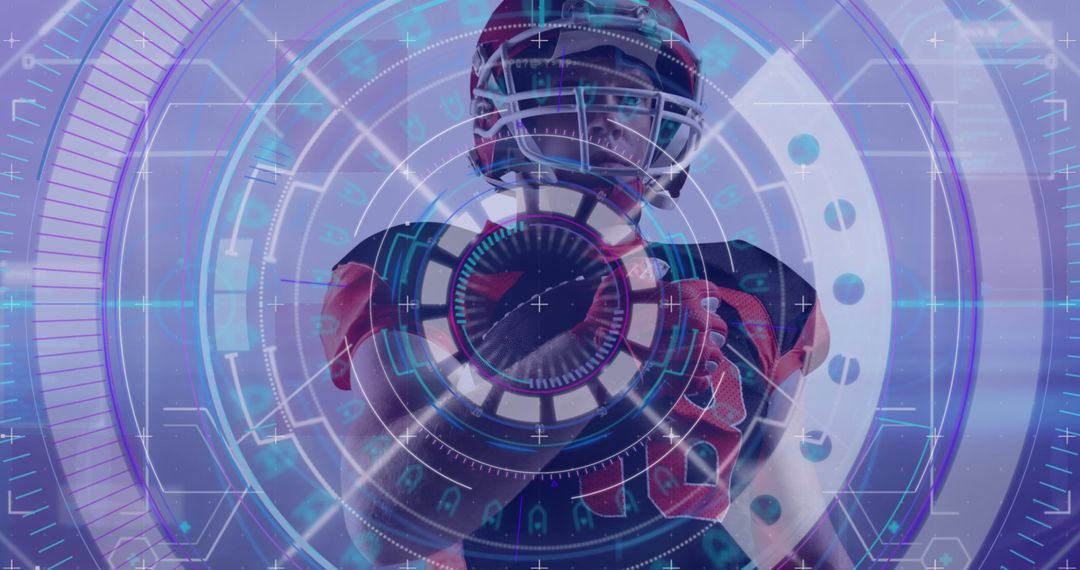 Futuristic American Football Player with Digital HUD Interface - Free Images, Stock Photos and Pictures on Pikwizard.com