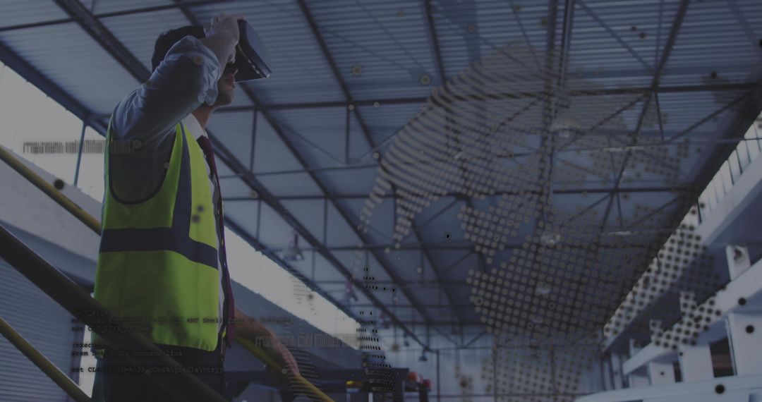 Engineer Using VR Headset for Warehouse Innovation and Technology