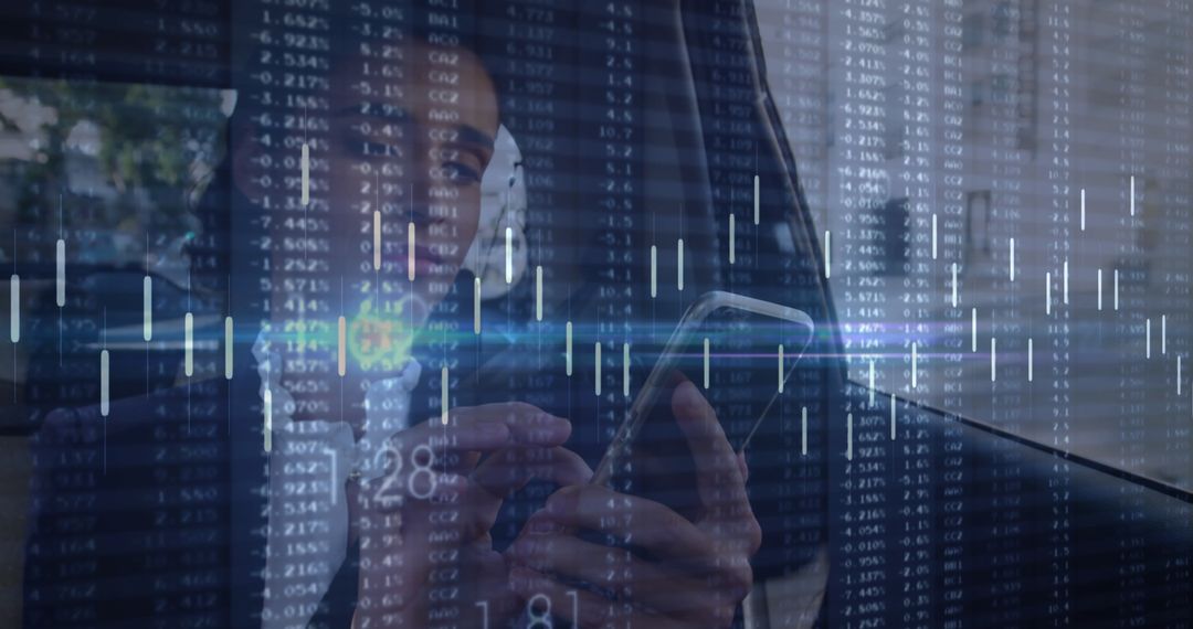 Businesswoman Analyzing Data with Smartphone Technology Interface