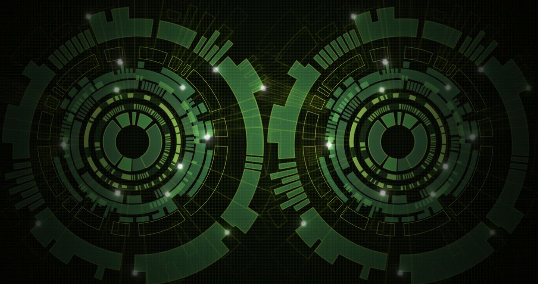 Futuristic Digital Interface with Energy Circles and Green Highlights