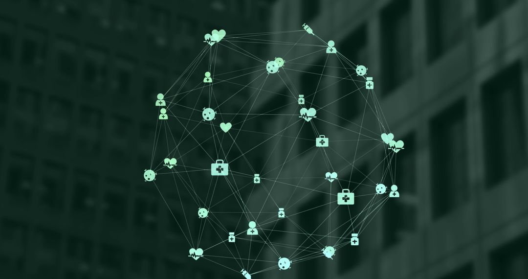 Digital Icons Network Globe on Urban Background Illustrates Global Connectivity