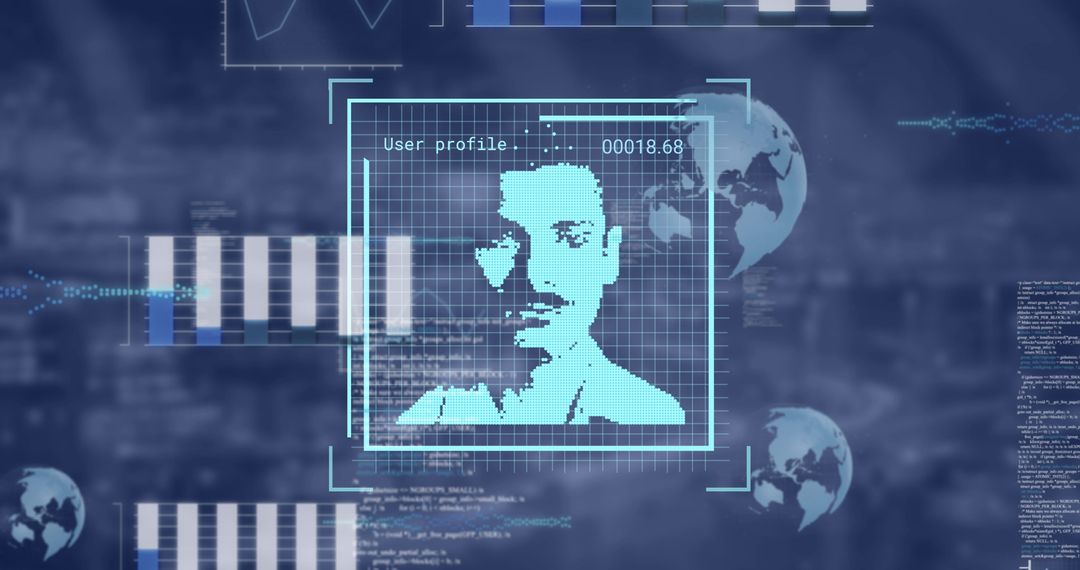 Futuristic Digital Interface with User Data and Graphs