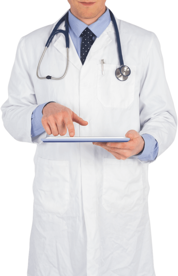 Healthcare Professional Using Tablet Standing Transparent Background