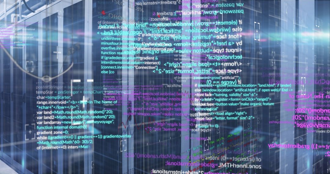 Data Processing Overlay on Empty Server Room
