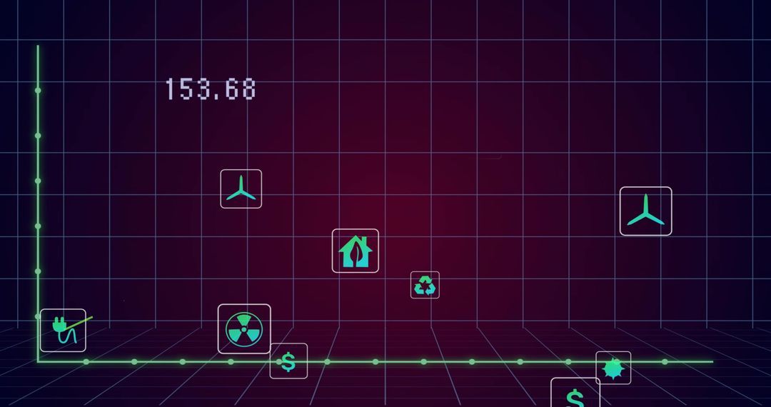 Neon Green 3D Grid Showing Holo Energy Icons, Financial Nodes and Analytics Dashboard
