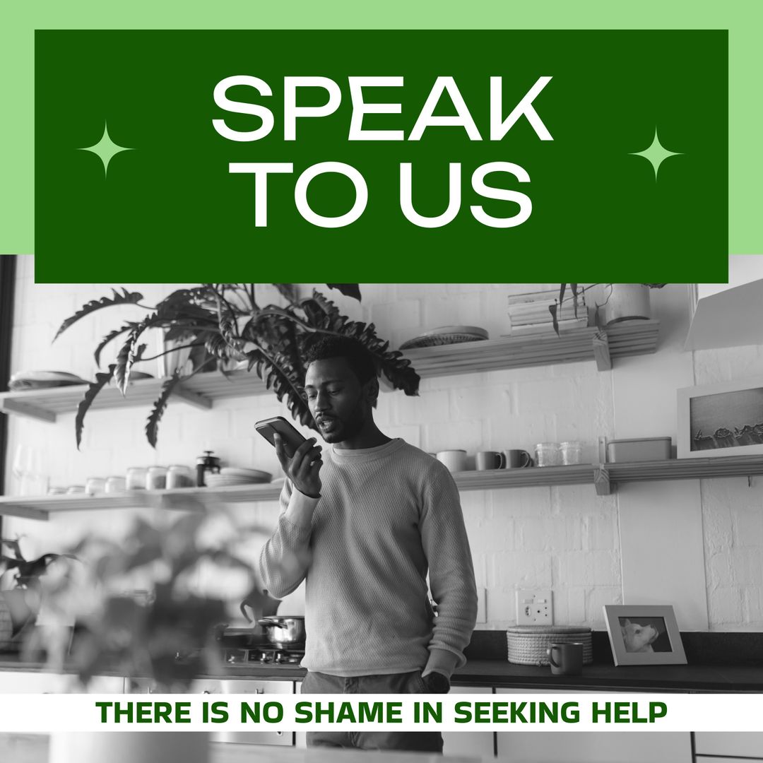 Man on Phone Asking for Support in Home Setting