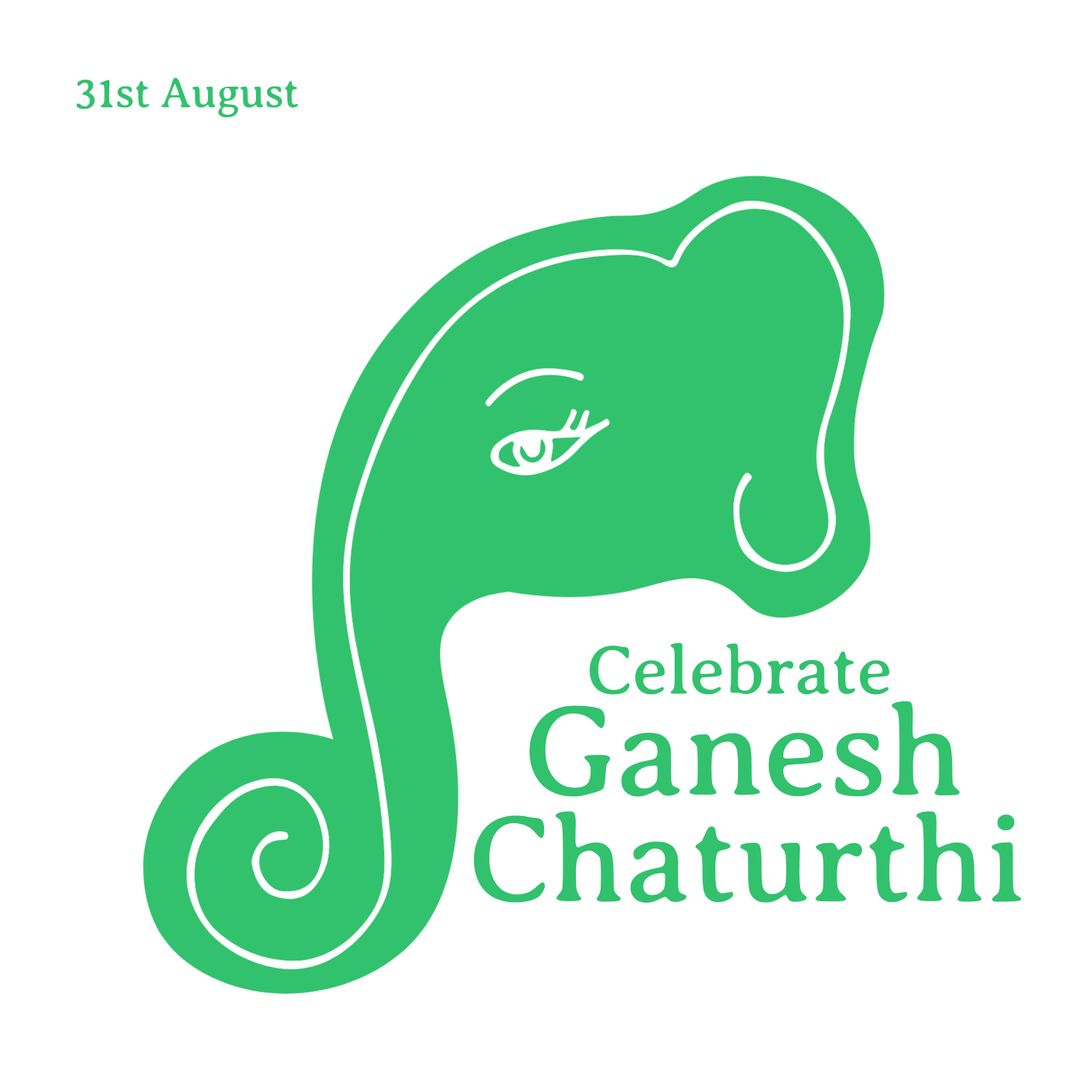Green Ganesh Chaturthi Illustration with Date and Greeting