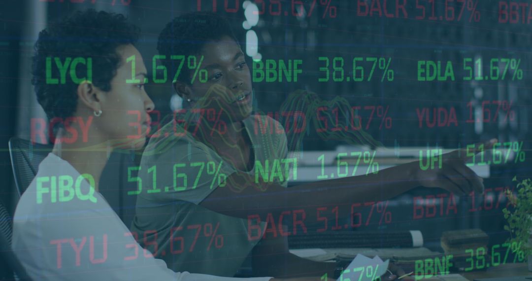 Financial Analysts Reviewing Stock Data on Virtual Interface