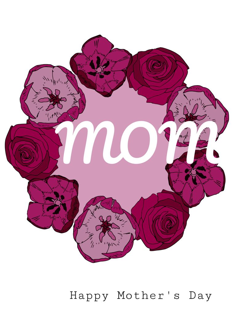 Mother's Day Card Design with Floral Heart Illustration