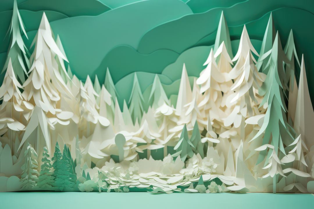 Green origami landscape with trees and mountains, created using generative ai technology - Free Images, Stock Photos and Pictures on Pikwizard.com