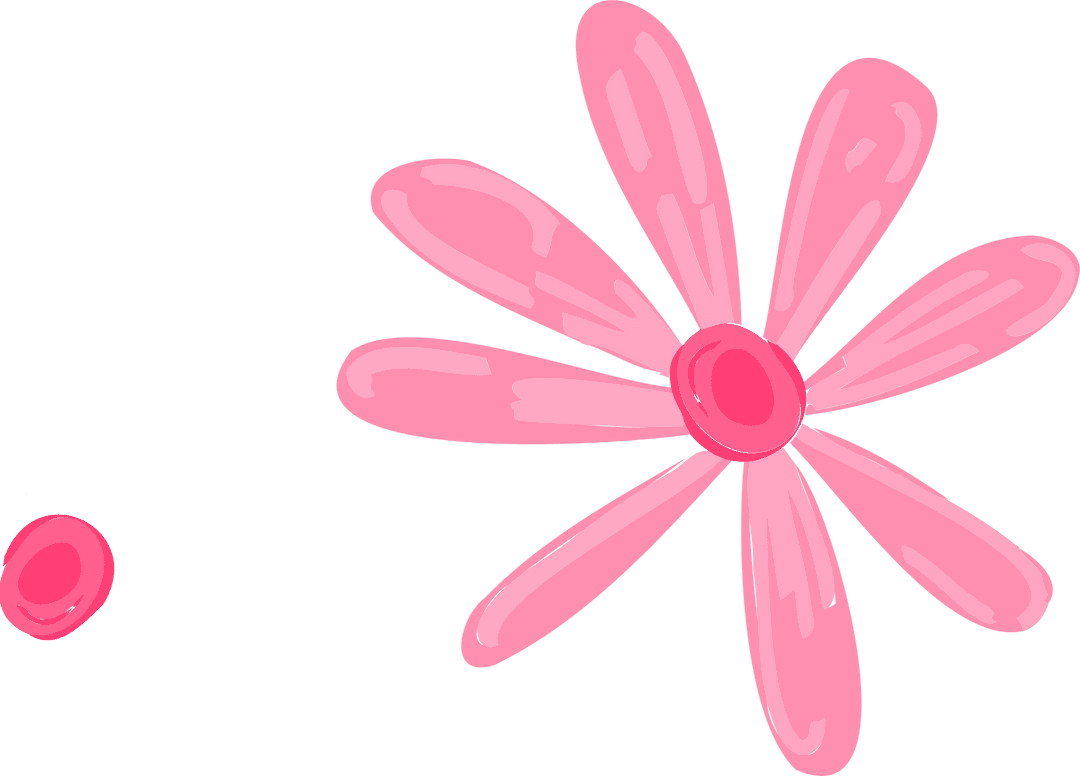 Flat Design Pink Flower with Detached Bud on Transparent Background